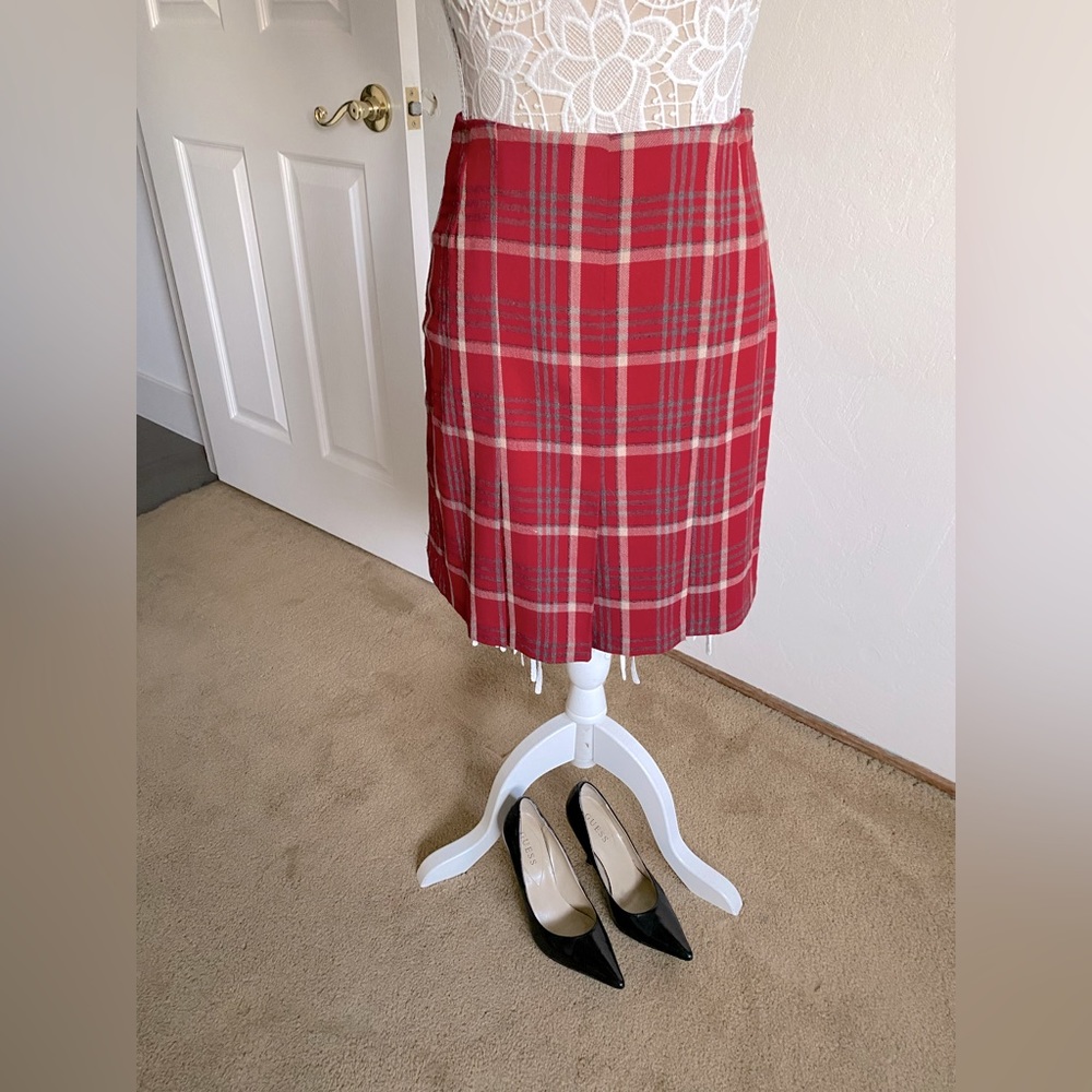 CAbi red plaid skirt, small.